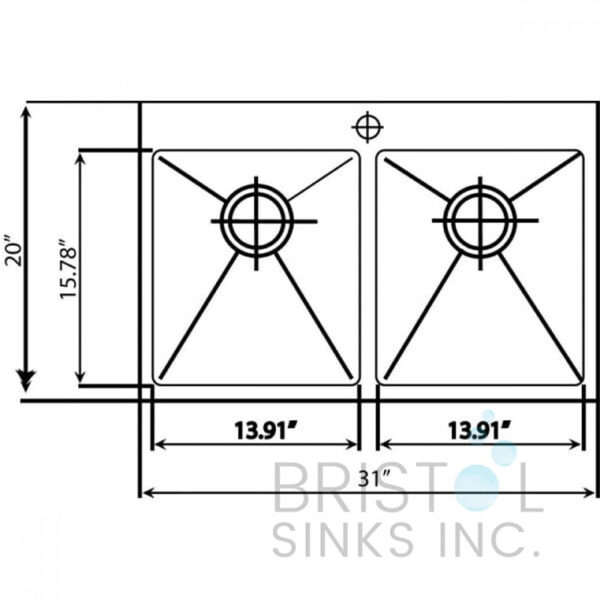 BRISTOL B1210 DROP-IN STAINLESS STEEL 1-HOLE DOUBLE BOWL KITCHEN SINK dimensions @ spendapenny.ca