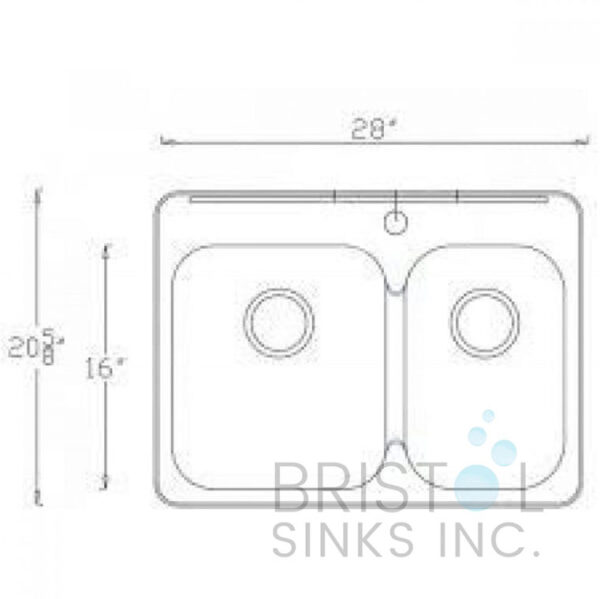 BRISTOL B212 DROP-IN STAINLESS STEEL 1-HOLE DOUBLE BOWL KITCHEN SINK dimensions