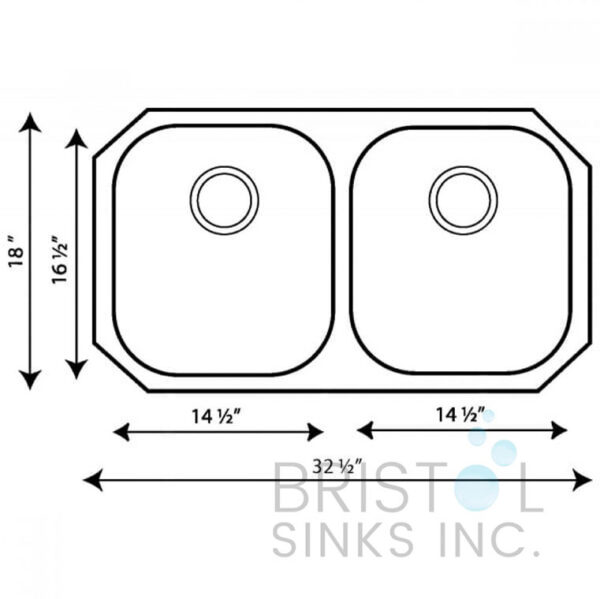 BRISTOL B411 UNDERMOUNT STAINLESS STEEL DOUBLE BOWL KITCHEN SINK dimensions