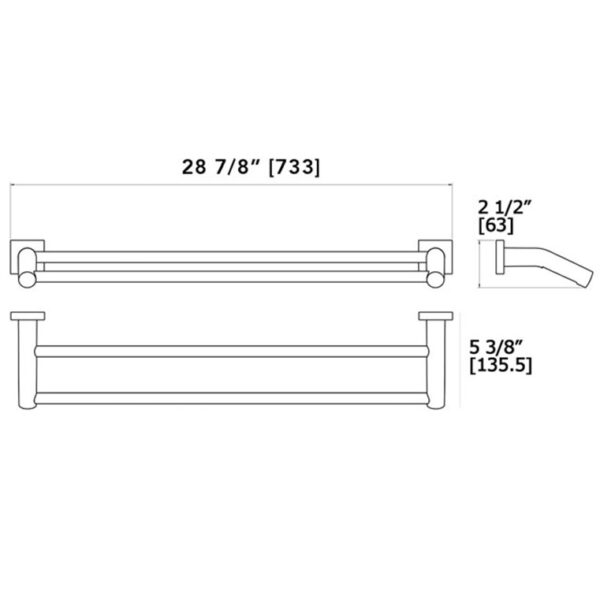 Extended Double Towel Bar H2630D dimensions