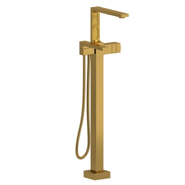 Reflet 2-Way Type T (Thermostatic) Coaxial Floor-Mount Tub Filler With Hand Shower brushed gold